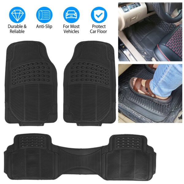 deb4ffbc-ca0a-4e9b-8408-2cc62c6788ce.jpg Set Of 3Pcs Automotive Floor Mats Set Front Rear PVC Rubber Floor Mats Heavy Duty Drive Vehicle Car Mats With Trimmable Design Fit Most Cars SUVs Trucks