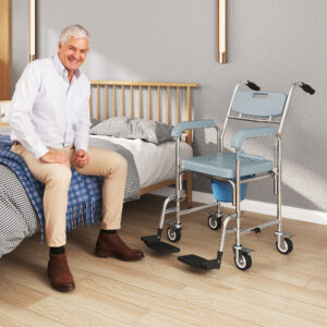 e9032c49-b9d1-4d4a-aa19-f494d1877b5f.jpg Rolling Shower Wheelchair for Seniors, Bedside Commode Chair with Locking Wheels, Seat, Backrest, Arms, Gray