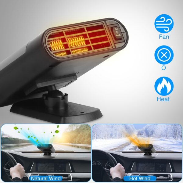 24V 200W Or 12V 150W Portable Car Heater Heating Fan 2 In 1 Defroster Defogger Demister Windshield Heater Automotive Cooling Fan With 360 Degree Rotating Base