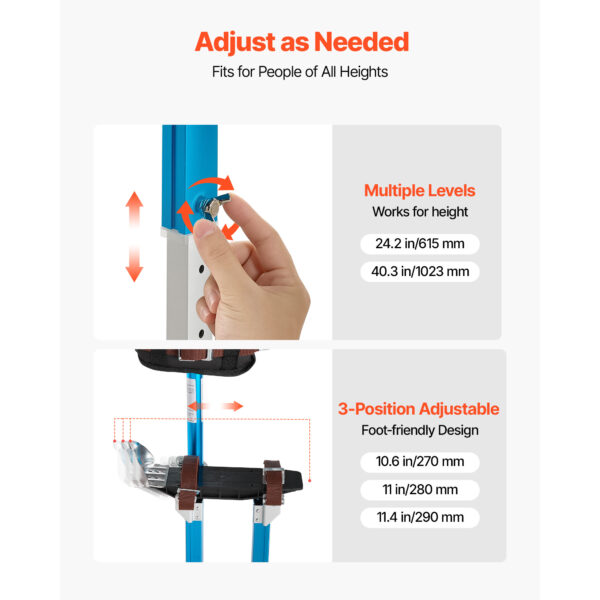Drywall Stilts, 24.2–40.3 Inch Adjustable Aluminum Painter Stilts, 228 Lbs Load Capacity, Non-Slip Rubber Feet, Dual Spring Shock Absorption, Comfortable Leg Straps For Painting, Decoration,Blue