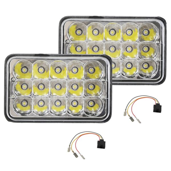 ecc15aa2-a3ec-4857-a98d-8db4afb133ac.jpg 2Pcs 4x6in Car LED Headlights Vehicle Rectangular Headlamp With H4 Socket H4-to-3Pins Adapter With High Low Beam White Light IP68 Waterproof For 10-80V SUV Truck Sedan Car Motorcycle