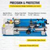 Metal Lathe 7x14inch Precision Bench Top Mini Metal Lathe 550W Precision Metal Lathe Variable Speed 50-2500 RPM Nylon Gear With A Movable Lamp