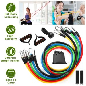 11Pcs Resistance Bands Set Fitness Workout Tubes Exercise Tube Bands Up To With Door Anchor Handles Ankle Straps For Physical Training Yoga Pilates