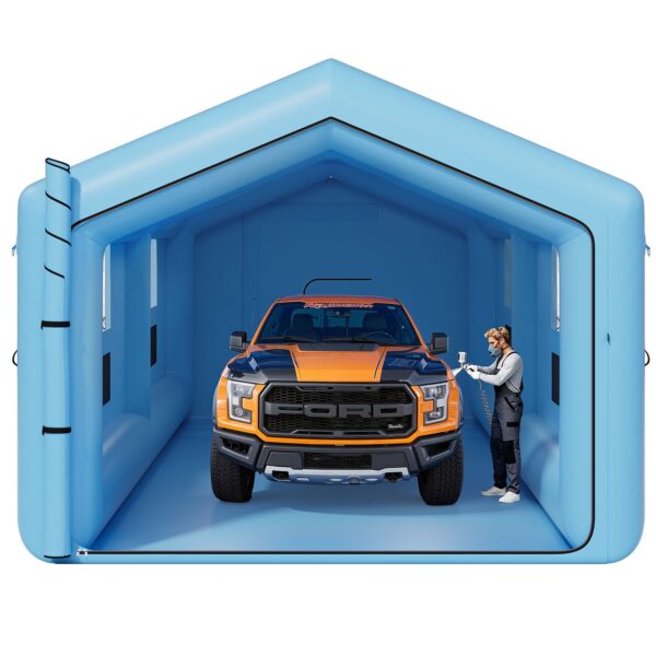 Inflatable Paint Booth, 39.37 X 16.40 X 13.12 Ft, Inflatable Spray Booth With 950W+1100W Blowers, Air Filter System, Triangular Roof, For Painting Car, Truck, Furniture, Automotive Sheet Metal