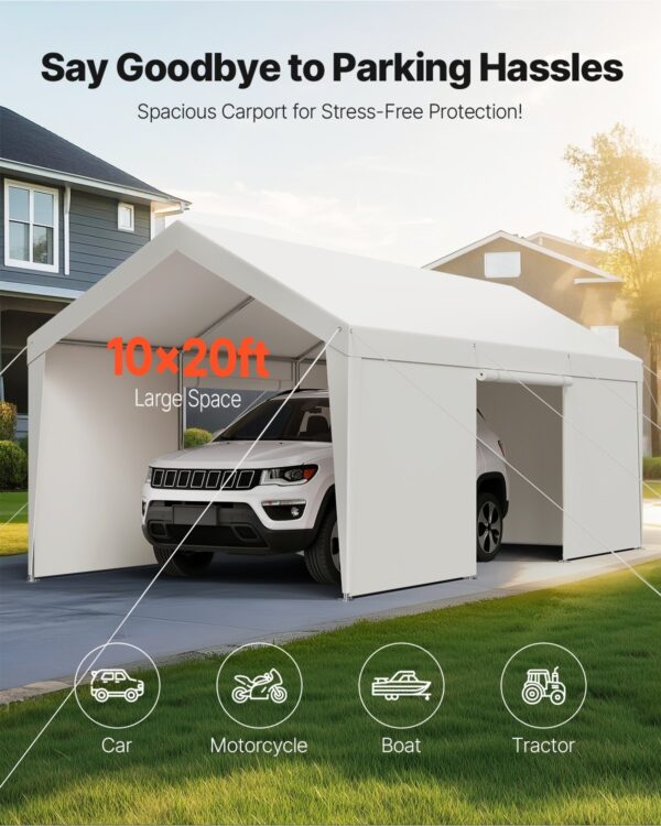f63a5a45-02ee-4a8c-b157-cd704e474e57.jpg Carport Car Canopy 10x20FT Heavy Duty Outdoor Car Shelter With Sidewalls White