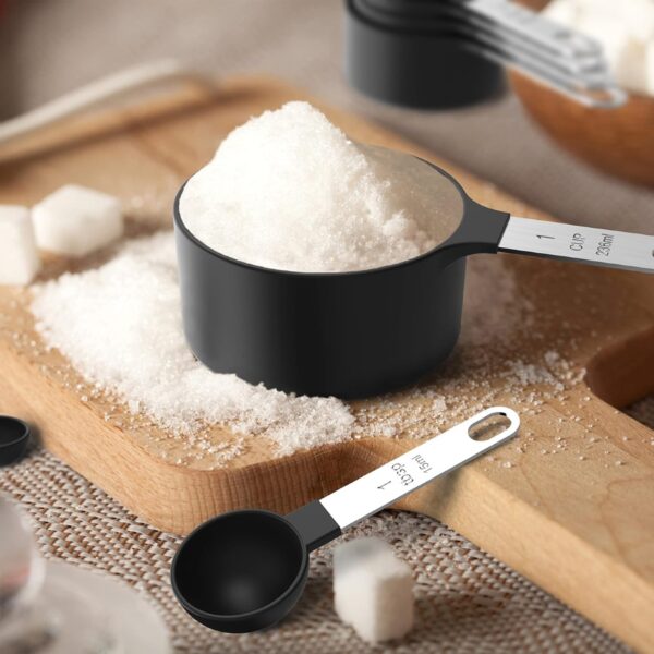 Stackable Measuring Cups & Spoons Set - Black Nesting Kitchen Gadgets With Stainless Steel Handles