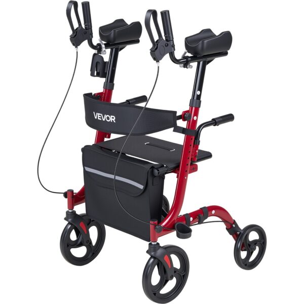 Rollator Walker With Seat For Seniors, Foldable Rolling Walker, Lightweight Aluminum Mobility Walking Aid With PVC Solid Wheels, Adjustable Handle, Storage Bag, Cup Cane Holder - Supports 300LBS