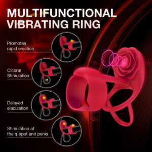 f9f4a9e6-e89f-46fc-8918-64c25d196500.jpg 3 In 1 Rose Sperm Locking Ring Vibrator, Dual Motor Design And 10 Vibration Modes, Remote Control Penis Trainer, Adult Couple Sex Toys