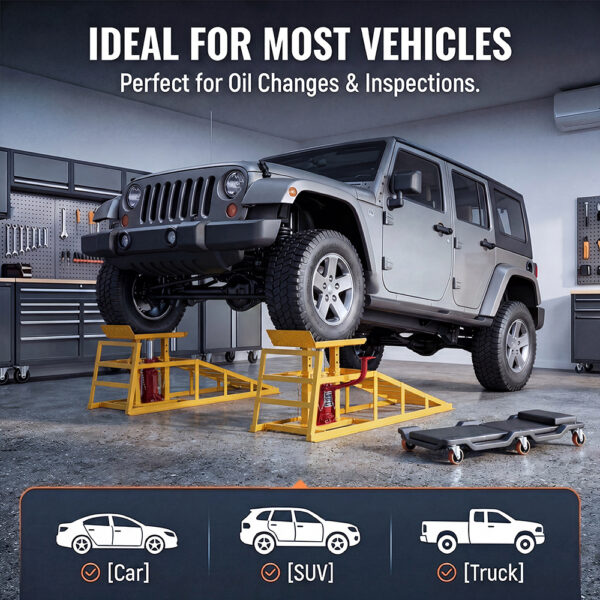 Auto Car Truck Service Ramps Lifts With Pedal, Garage Car Lift Hydraulic Ramps With Max. Lifting Force 5 Ton, Automotive Hydraulic Lift Repair Frame Lift 2 Pack Yellow Color