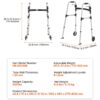 Folding Walker, 2-Button Foldable Walker With 5" Wheels & 8-Level Adjustable Height, 350LBS Loading Lightweight Aluminum Mobility Walking Aid, Front-Wheeled Rolling Walkers For Seniors Adults