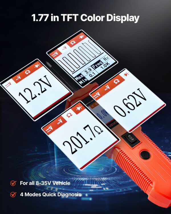 fc09ae76-baf1-4bc2-8f50-dc06b2bbcbd2.jpg Automotive Circuit Tester, 8 - 35 DCV Power Circuit Probe Tester With TFT Color Display And Lighting, Automotive Power Tester Probe With 13 Ft / 4 M Cable, ABS Shell Electrical Detector Finder