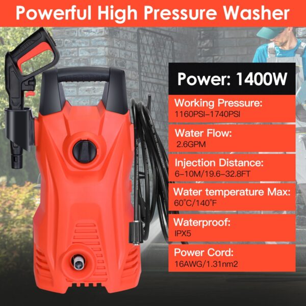 fd436edd-6f84-45cd-ba76-81923fe56bcb.jpg 1Pc Electric High Pressure Washer 1740PSI Powerful Car Washer Pressure Cleaner With Adjustable Spray Nozzle Soap Dispenser IPX5 Waterproof For Patio Garden Driveway