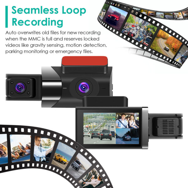2K Car DVR 3 Channel Dash Cam Camcorder Camera Recorder With 140 Degree Angle GPS WiFi Night Vision G-sensor Loop Recording Parking Monitor