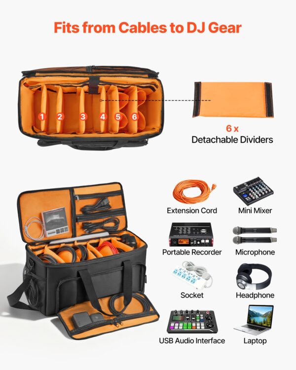 fe7e8059-466d-4df9-8484-00e95c9ae372.jpg Rolling DJ Cable Bag, 1680D, Padded File Gig Bag With Wheels, 6 Detachable Divider, Travel Storage Music Gear Case, For Professional DJ Gear, Musical Instrument And Accessories, Sound Equipment